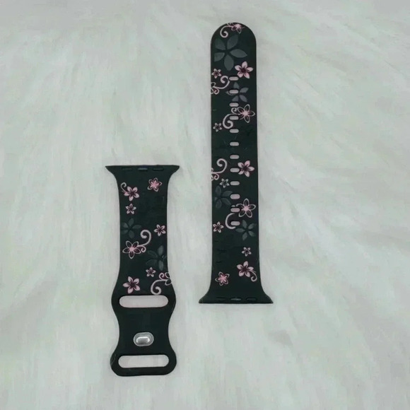 New Black & Pink Floral Design Apple Watch Bands  38mm 40mm 41mm - Picture 3 of 8